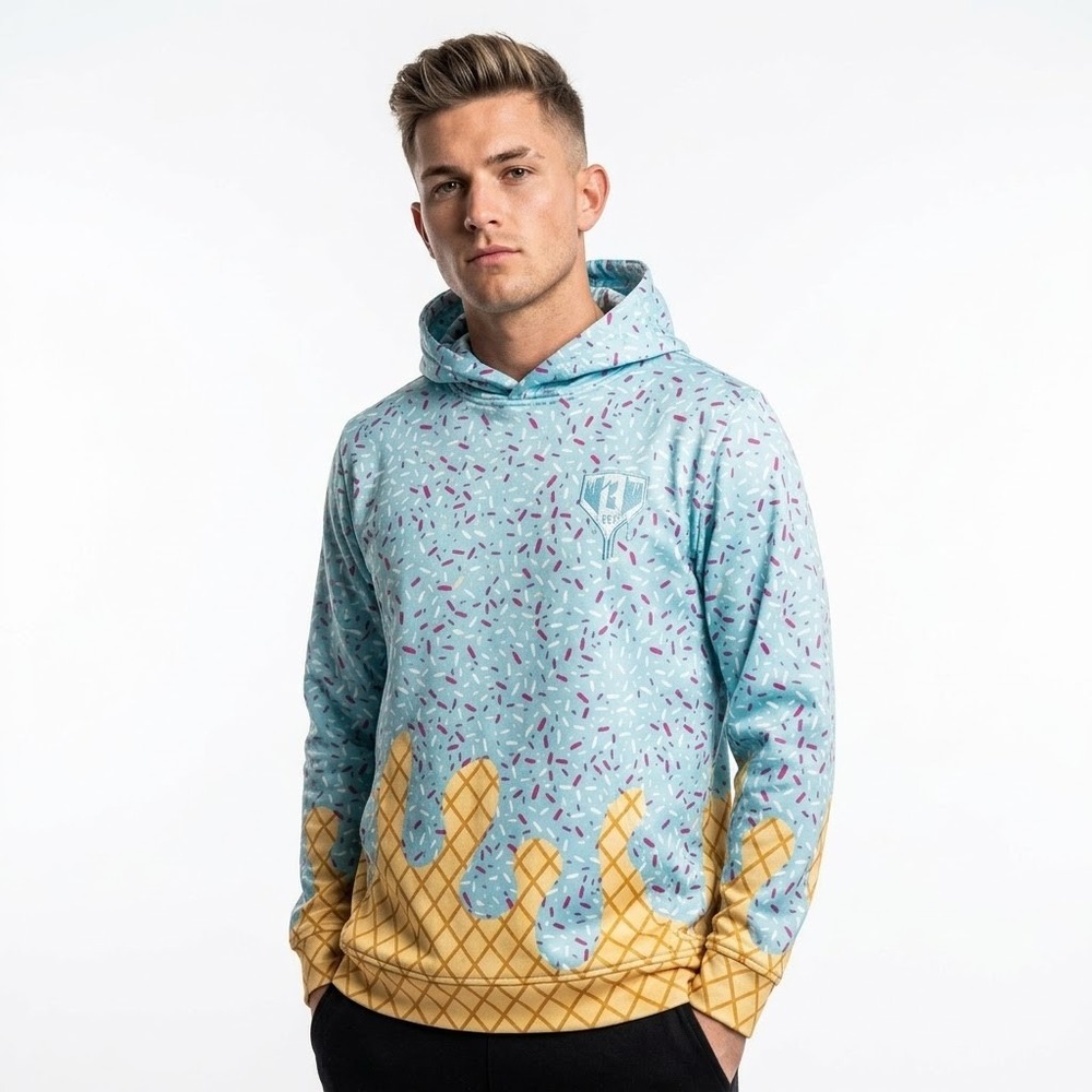 Baseball Lifestyle Ice Cream Hoodie Mens Medium Blue New Cotton Candy Sprinkles